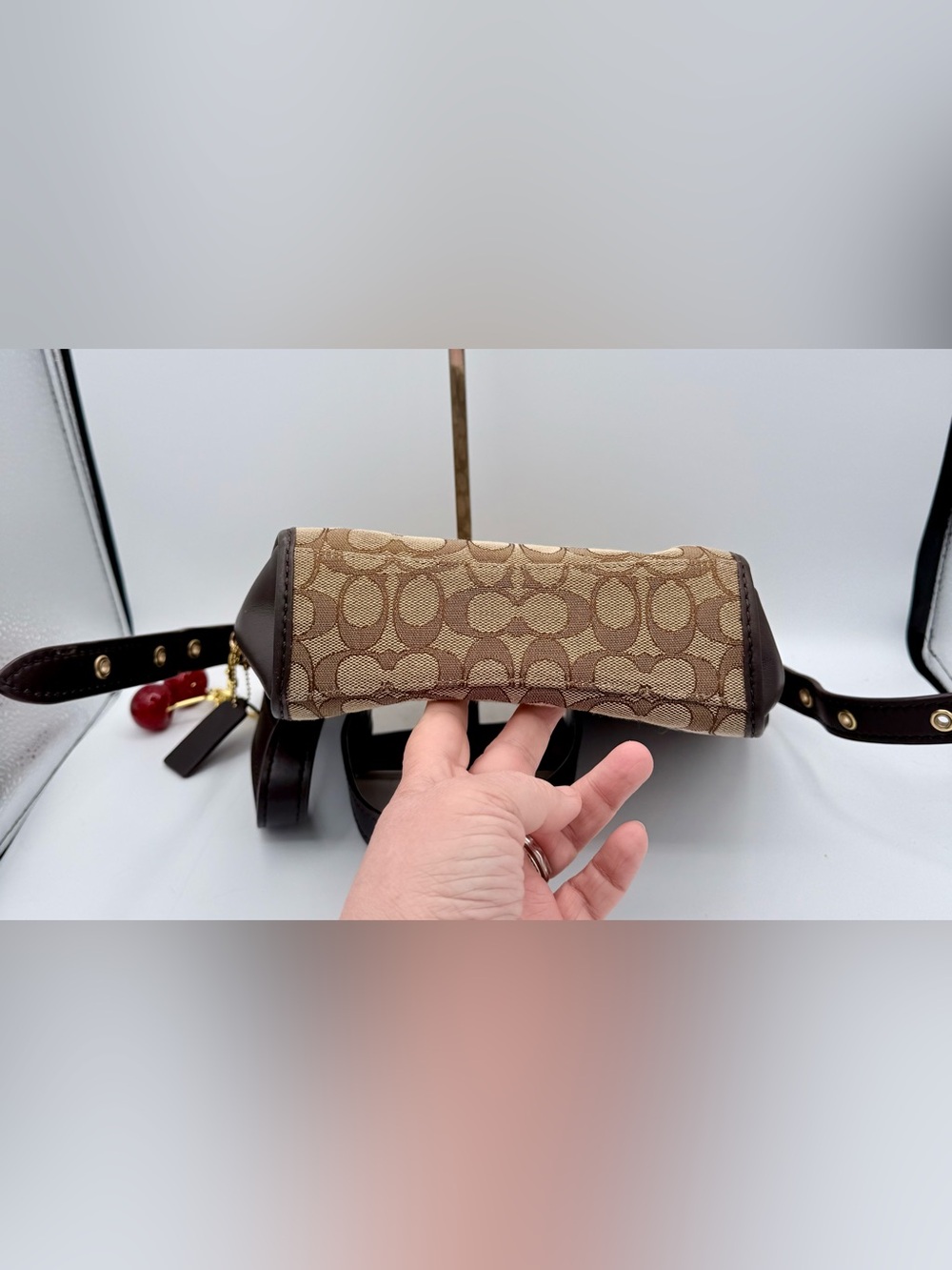 Coach Small Dufflette Signature Jacquard Crossbody Bag Khaki Brown  25697 - Picture 7 of 9
